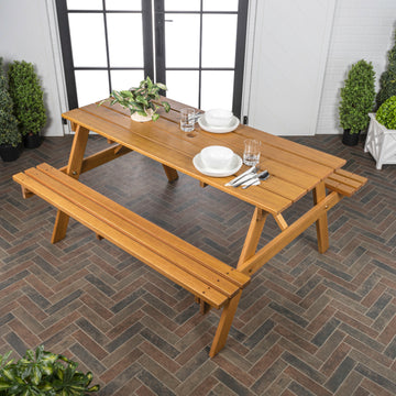 Shoreham 59" Modern Classic Outdoor Wood Picnic Table Benches with Umbrella Hole - JONATHAN Y